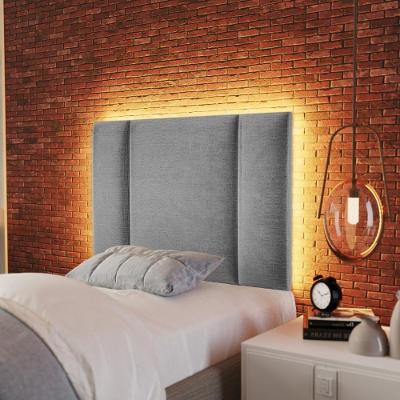 Cabeceira Solteiro Estofada Com Led Linho Cinza