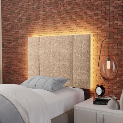 Cabeceira Solteiro Estofada Com Led Boucle Bege