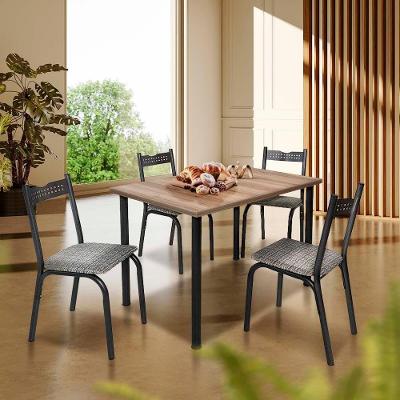 Mesa De Cozinha Retangular 110 Cm Com 4 Cadeiras Preto Carvalho Manteiga Adel