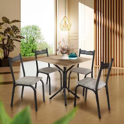 Mesa De Jantar Pequena Com 4 Cadeiras Preto Carvalho Manteiga Adel