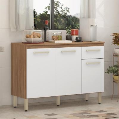 Balcão De Cozinha 3 Portas E 1 Gaveta Dama - Amêndola Touch/branco