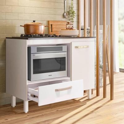 Balcão Para Cooktop 4 E 5 Bocas 1 Porta 1 Gaveta Branco Fit Nicioli