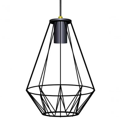 Pendente Luminaria 3d Teto Diamante Preto Industrial Aramado Preto