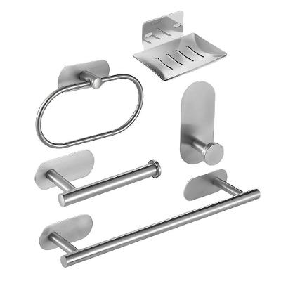 Kit Acessórios Banheiro Inox Autoadesivo Com 5 Peças Suporte