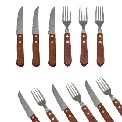 Conjunto De Garfo E Faca Inox 12 Peças - Wooden