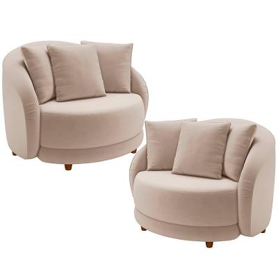 Kit 2 Poltronas Decorativa Para Sala Pés Madeira Kaly M22 Veludo Bege - Mpozenato