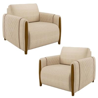 Kit 2 Poltronas Decorativas Para Sala De Estar 98cm Amaranto M22 Linho Champanhe - Mpozenato