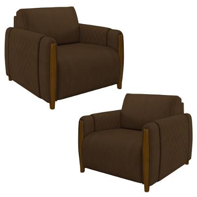 Kit 2 Poltronas Decorativas Para Sala De Estar 98cm Amaranto M22 Veludo Marrom - Mpozenato