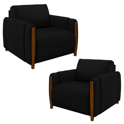 Kit 2 Poltronas Decorativas Para Sala De Estar 98cm Amaranto M22 Veludo Preto - Mpozenato