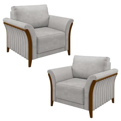 Kit 2 Poltronas Decorativas Sala De Estar 102cm Pés Madeira Roya M22 Veludo Cinza - Mpozenato