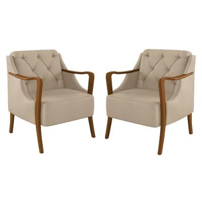 Kit 2 Poltronas Decorativas Para Sala De Estar Capitonê Lapa M22 Pu Bege - Mpozenato