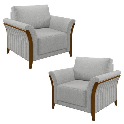 Kit 2 Poltronas Decorativas Sala De Estar 102cm Pés Madeira Roya M22 Linho Cinza - Mpozenato