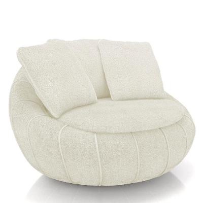 Poltrona Decorativa Redonda Giratória Com Almofadas Saphire M22 Boucle Cru - Mpozenato