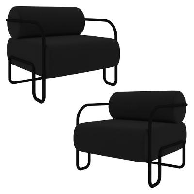 Poltrona Decorativa Para Sala Industrial Kit 2 Kira K04 Veludo Preto - Mpozenato