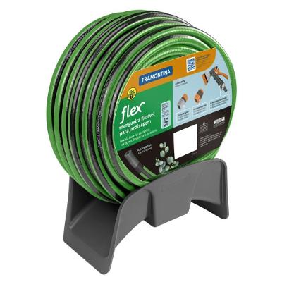 Mangueira Flex Para Jardim Tramontina Verde Com Faixa Preta Em Pvc 4 Camadas 15 M Com Engate Rápido, Engate Rosqueado