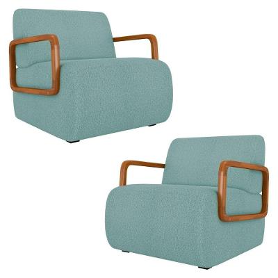Poltrona Decorativa Orgânica Para Sala Kit 2 Belarus K04 Bouclê Azul - Mpozenato