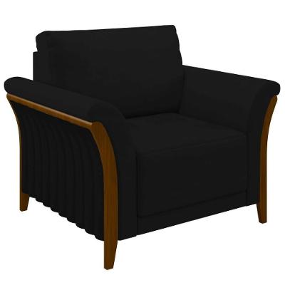 Poltrona Decorativa Sala De Estar 102cm Pés Madeira Roya M22 Veludo Preto - Mpozenato