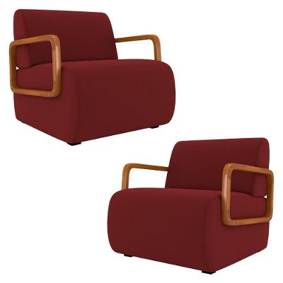 Poltrona Decorativa Orgânica Para Sala Kit 2 Belarus K04 Veludo Vermelho - Mpozenato