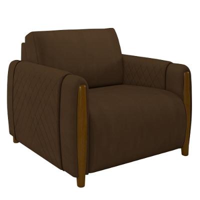 Poltrona Decorativa Para Sala De Estar 98cm Amaranto M22 Veludo Marrom - Mpozenato