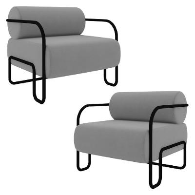 Poltrona Decorativa Para Sala Industrial Kit 2 Kira K04 Veludo Cinza - Mpozenato