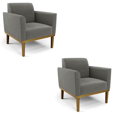 Poltrona Base Madeira Castanho Kit 2 Maressa Suede Grafite - Ibiza