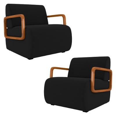 Poltrona Decorativa Orgânica Para Sala Kit 2 Belarus K04 Veludo Preto - Mpozenato