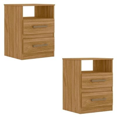Mesa De Cabeceira Para Quarto 2 Gavetas Kit 2 Ares M07 Freijó - Mpozenato