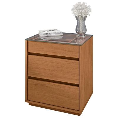 Mesa De Cabeceira 3 Gavetas Tampo De Vidro Belize C14 Cedro - Mpozenato
