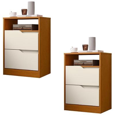 Mesa De Cabeceira Com Gavetas Kit 2 Sole Flex Cinamomo/off - Albatroz