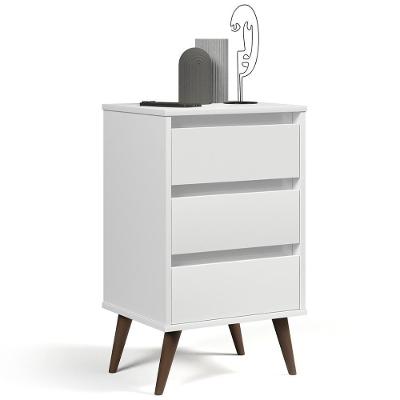 Mesa De Cabeceira Pés Retrô 3 Gavetas 43cm Wood Branco - Ej Móveis