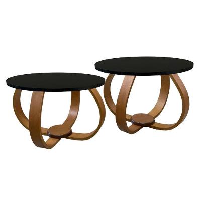 Conjunto Mesa De Centro E Lateral Pés Cebola Espelhada Preto