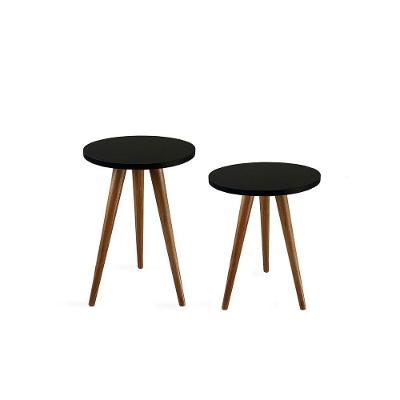 Conjunto Médio Mesa Lateral De Canto Tripé Preto