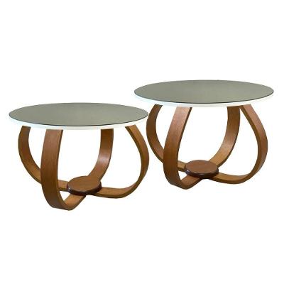 Conjunto Mesa De Centro E Lateral Pés Cebola Espelhada Branco