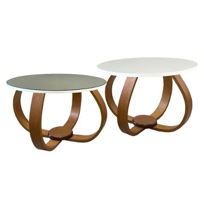 Conjunto Mesa De Centro E Lateral Pés Cebola Composê Espelhada Branco