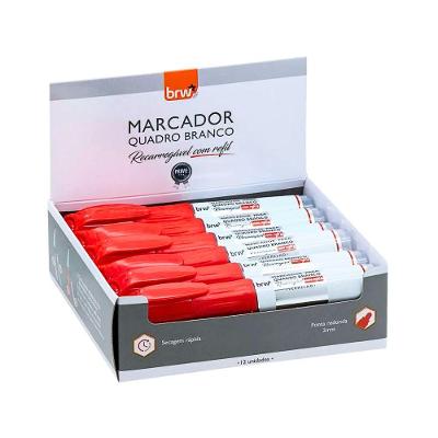 Caixa Pincel Marcador Quadro Branco Recarregável Com Refil 12 Unidades Brw Vermelho