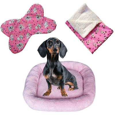 Cama Bigata G Tecido Soft Com Comedouro E Mantinha Kit 3 Peças Rosa