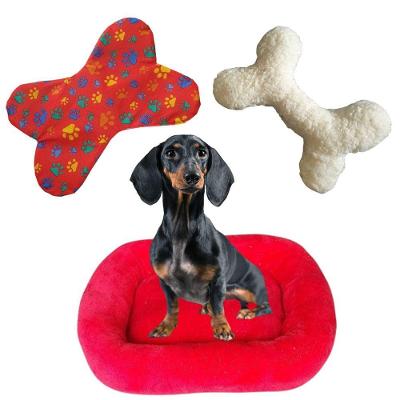 Kit Cama Pet Bigata G Luxo Fofa Com Comedouro E Osso Vermelho