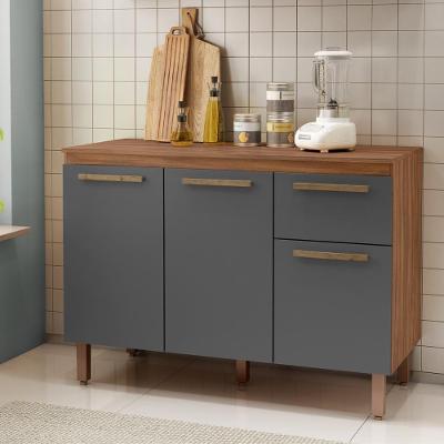 Balcão Cozinha Pop 120 Cm Com Tampo 3 Portas E 1 Gaveta Freijó/chumbo/freijó
