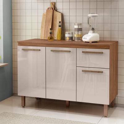 Balcão Cozinha Pop 120 Cm Com Tampo 3 Portas E 1 Gaveta Freijó/baunilha/freijó