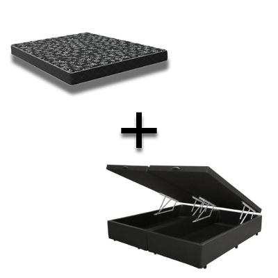 Cama Box Baú Casal 138 Bipartido Tecido Sintético Preto Com Colchão Espuma D20 - Tampo Preto Bello Box 12cm