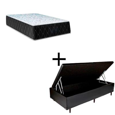 Cama Box Baú Solteiro 88 Tecido Sintético Preto Com Colchão Marrocos - Poliéster - Espuma D33 30cm