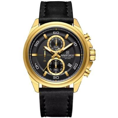 Relógio Masculino Pulseira De Couro Genuíno Com Cronógrafo De Quartzo Esportivo 30m Preto Dourado
