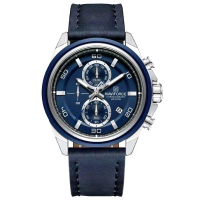 Relógio Masculino Pulseira De Couro Genuíno Com Cronógrafo De Quartzo Esportivo 30m Azul Prata