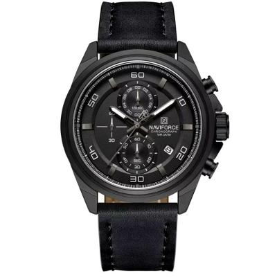 Relógio Masculino Pulseira De Couro Genuíno Com Cronógrafo De Quartzo Esportivo 30m Preto