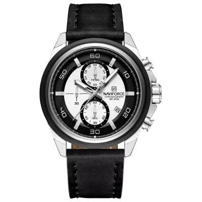 Relógio Masculino Pulseira De Couro Genuíno Com Cronógrafo De Quartzo Esportivo 30m Branco Prata