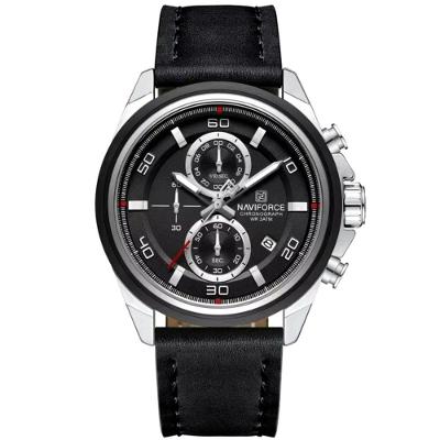 Relógio Masculino Pulseira De Couro Genuíno Com Cronógrafo De Quartzo Esportivo 30m Prata