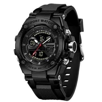Relógio Dual Display Digital Com Pulseira Silicone Multifuncional Impermeavel Preto Fosco