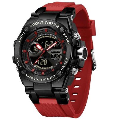 Relógio Dual Display Digital Com Pulseira Silicone Multifuncional Impermeavel Vermelho