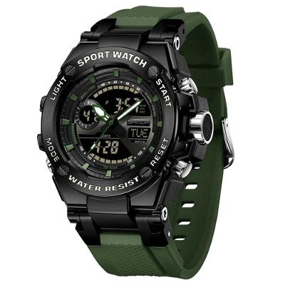 Relógio Dual Display Digital Com Pulseira Silicone Multifuncional Impermeavel Verde