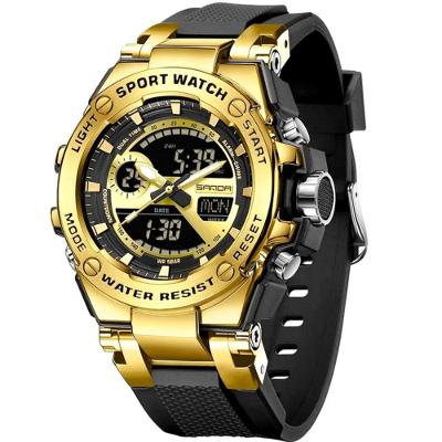 Relógio Dual Display Digital Com Pulseira Silicone Multifuncional Impermeavel Preto Dourado